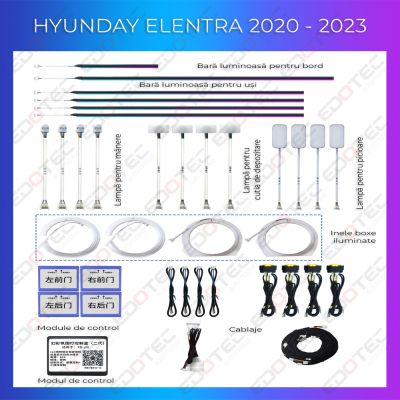 Lumini Ambientale NIGHTVIBE Hyundai Elentra 2020-2023 dedicat set complet control telefon sau sistem original