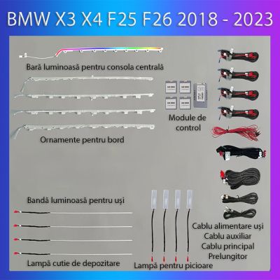 Lumini Ambientale NIGHTVIBE  BMW X3/X4 (G01/G08) 2018-2022 dedicat set complet control telefon sau sistem original
