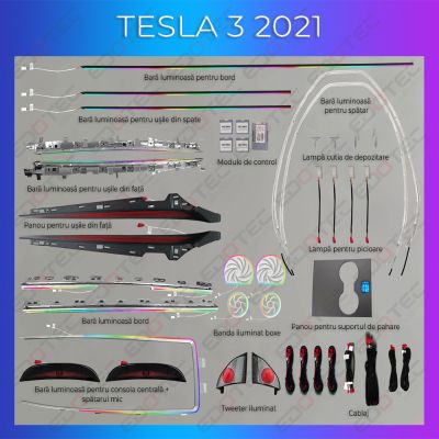 Lumini Ambientale NIGHTVIBE Tesla Model 3 2021-2022 set complet control telefon