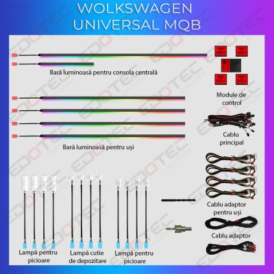 Lumini Ambientale NIGHTVIBE VW Skoda Seat MQB dupa 2014 dedicate kit complet control din sistemul original sau telefon
