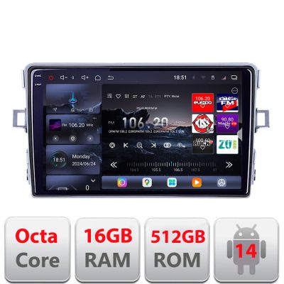 Navigatie Toyota Verso 2010-2016 Edotec Kit-133 8 core QLED 2K 16+512GB 360 Android Waze USB Navigatie Internet Youtube Radio