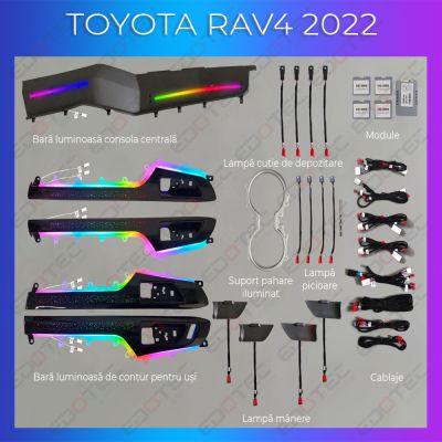 Lumini Ambientale NIGHTVIBE Toyota RAV 4 2022- set complet cu trimuri control telefon sau sistem original