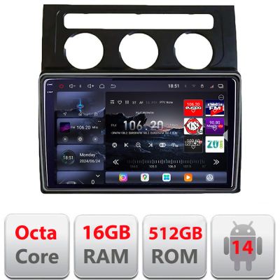 Navigatie VW Touran 2003-2009 clima automata Edotec Kit-touran2 8 core QLED 2K 16+512GB 360 Android Waze USB Navigatie Internet Youtube Radio