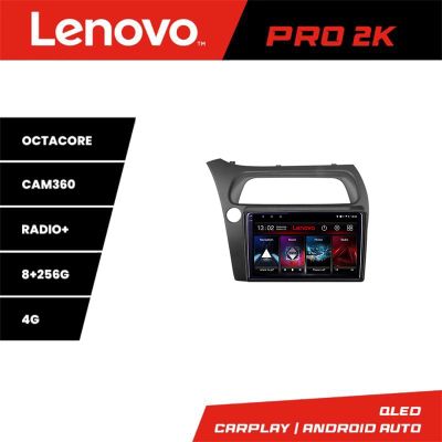 Navigatie Honda Civic Hatchback 2006-2012 Lenovo Kit-hatchback 8 core QLED 2K 8+256 360 Android Waze USB Navigatie Internet Youtube Radio