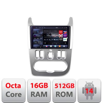 Navigatie Dacia Duster 2010-2012 Edotec Kit-099 8 core QLED 2K 16+512GB 360 Android Waze USB Navigatie Internet Youtube Radio