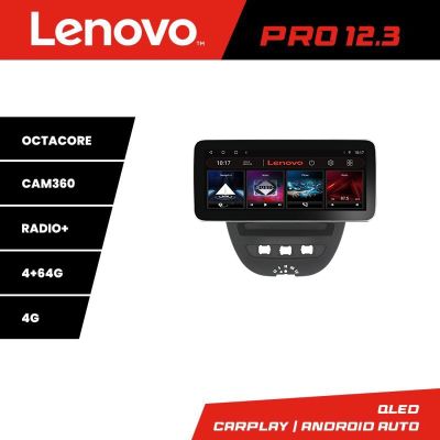 Navigatie Citroen C1 Peugeot 107 Toyota Aygo 2005-2014 Lenovo PRO 4+64 12.3 inch qled android 4G DSP gps internet  KIT-C1 v2